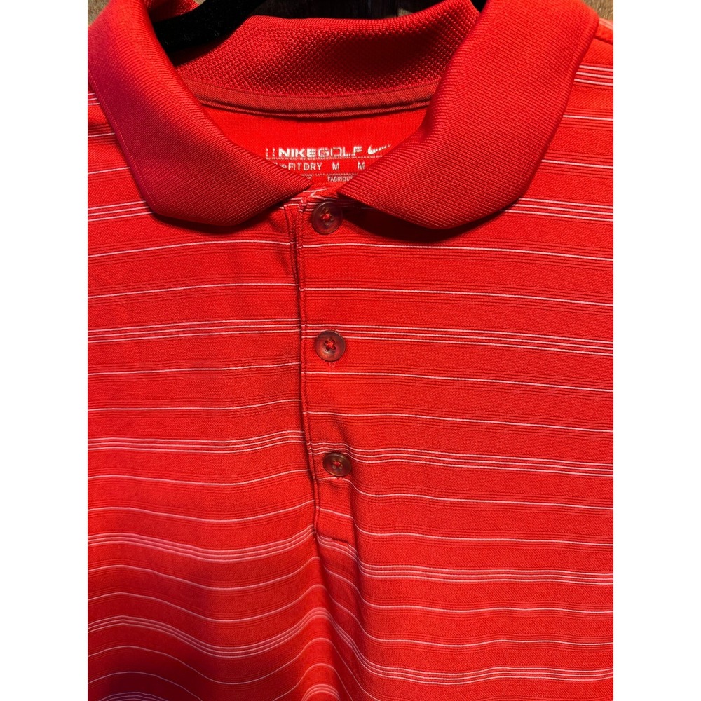 Nike Golf Dri-Fit Striped Polo Shirt Mens Medium‎ Red Short Sleeve Performance